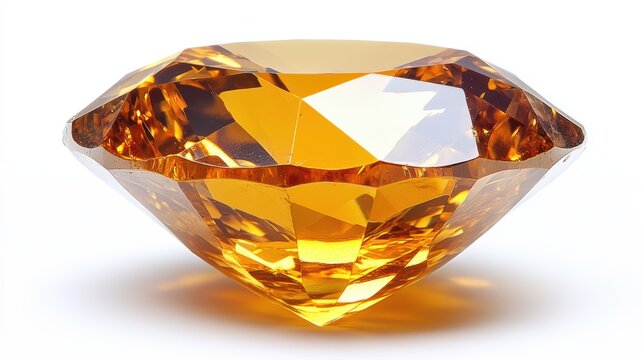 Close-up of a bright yellow diamond with clear, shining facets, isolated on white background - Powered by Adobe