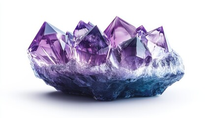 Fototapeta premium Ultra-realistic close-up of a deep purple amethyst with clear facets, isolated on white background