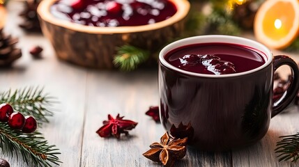 Warm Cranberry Sauce in Mug Cozy Winter Festive Drink