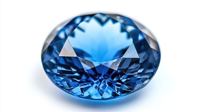 Close-up of a brilliant-cut topaz gemstone with sparkling texture and shine, isolated on white background