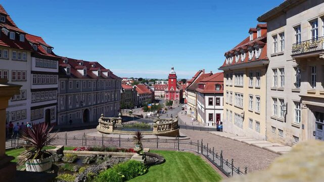 View to the old town with town hall in Gotha on a sunny day in summer