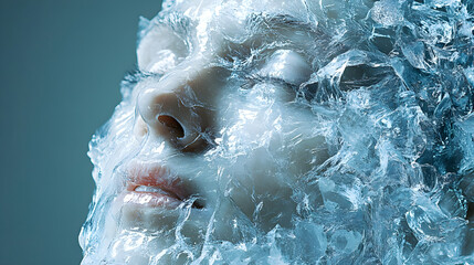 Obraz premium Top view of a frozen human encapsulated in ice, representing the concept of cryonics and life preservation through freezing technology