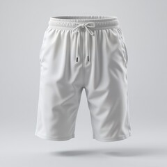 White Athletic Shorts with Drawstring Fashion Apparel Studio Shot