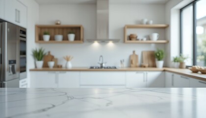 Elegant Kitchen Countertop with Blurred Background Showcasing Modern Design