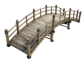 A wooden arched footbridge isolated over png transparent background	