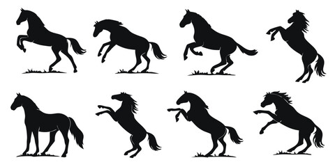 Black Horse running and standing silhouettes set vector art icons illustrations 