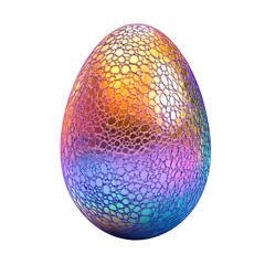 Glittery Easter egg with gemstone patterns, reflective surface, isolated against a white background