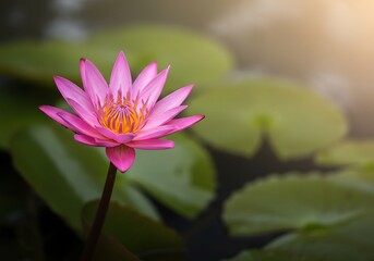Obraz premium Serene Pink Water Lily in a Calm Pond A Stunning Botanical Image