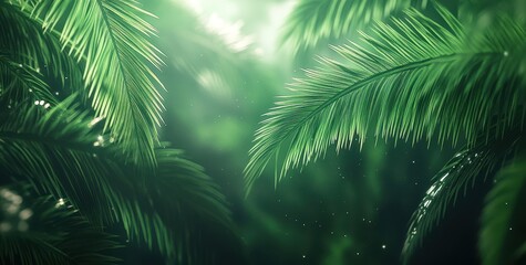 Lush tropical foliage in soft, dappled light