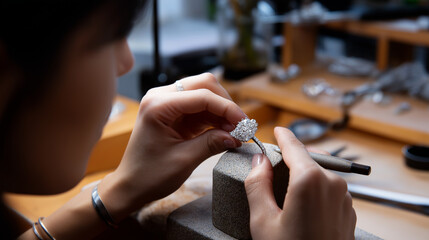 Intricate Jeweler Setting Gemstones in a Beautiful Ring