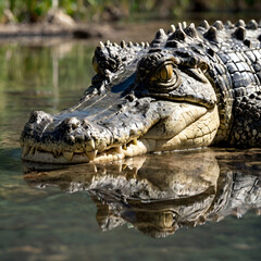 Obraz premium Dominant Saltwater Crocodile Waiting in Its Natural Habitat