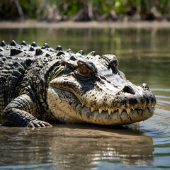 Obraz premium Dominant Saltwater Crocodile Waiting in Its Natural Habitat