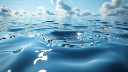 Ripples and Reflections on a Calm Blue Sea Under a Cloudy Sky
