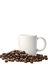 Fototapeta premium Roasted Coffee Beans and White Mug Studio Shot
