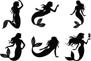 Obraz premium Minimalist Mermaid Silhouette Clipart Vector Illustration Design. Mystical Mermaid, Elegant Mermaid, Underwater Mermaid, Mermaid Tail & Siren Shadows, Whimsical Mermaid, Fantasy Mermaid, Cute Mermaid.
