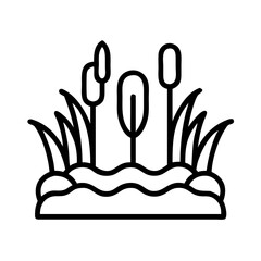 Illustration of cattails in a wetland environment with reeds and aquatic plants outlined