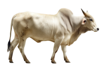 A white zebu bull profile isolated over png transparent background	