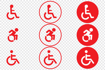 Disabled handicap icons set, vector illustration on transparent background.. 