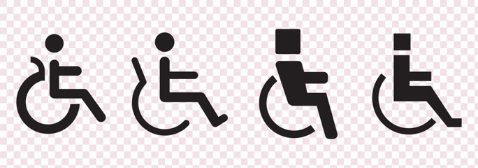 icon wheelchair black outline for web site design and mobile dark mode apps Vector illustration on a white background.