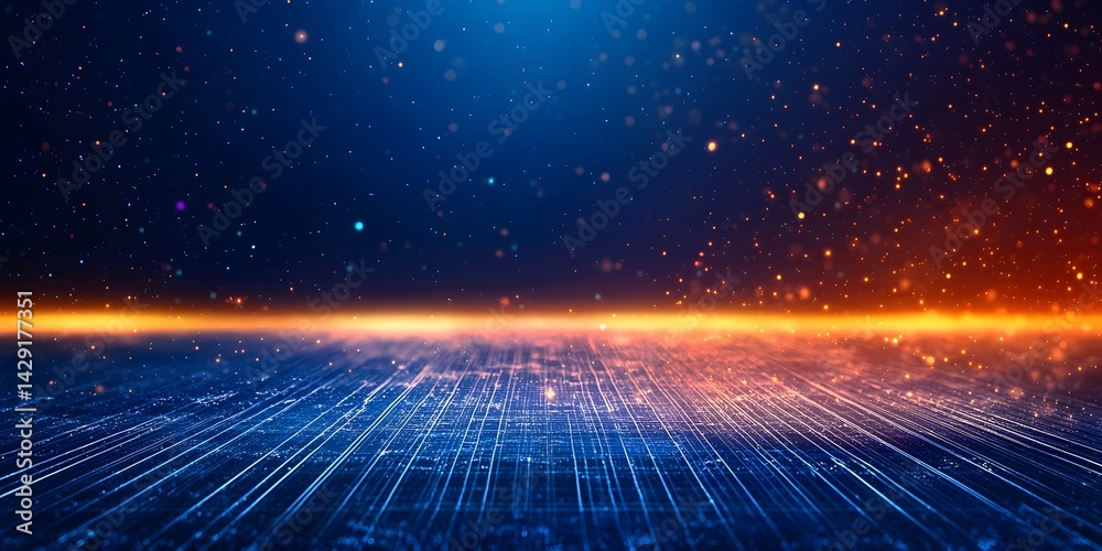 Poster futuristic digital landscape with glowing circuit patterns