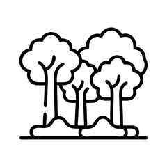 Illustration of a forest trees nature landscape woodland environment with tree trunks and foliage outdoor scene