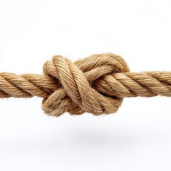 Rope with knot detail close up on white background