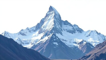 Fototapeta premium Snow-covered mountain peak against bright white sky, pure, white, cold