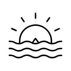 Sunset sunrise ocean sea water wave summer vacation travel nature landscape horizon sunshine vector icon