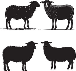 Sheep standing still flat black silhouette vector