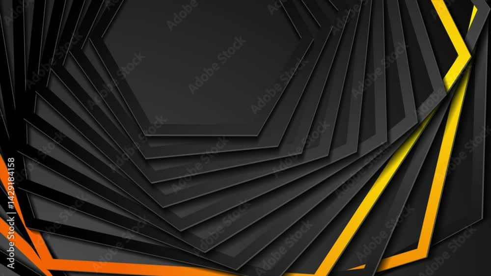Aufkleber black and orange minimal 3d hexagons technology abstract background. seamless looping concept geomet