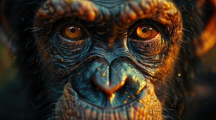 a monkey create a 3d image with dark colors and glowing effect in 3D