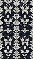 Elegant Black and White Floral Pattern Seamless Design Perfect for Textile Wallpaper Background