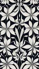 Fototapeta premium Elegant Black and White Floral Pattern Seamless Design for Textile Wallpaper Background