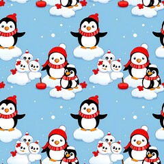 penguins and snowmen in cute style