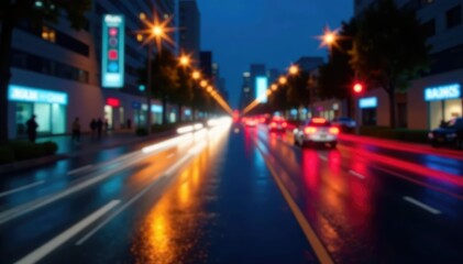 Abstract late-night city lights, blurred motion trails , view, abstract