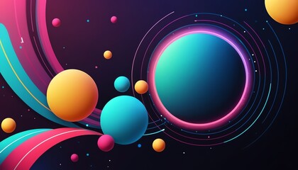 Obraz premium Vibrant Abstract Space Scene with Colorful Spheres and Swirling Lines Perfect for Modern Designs and Backgrounds