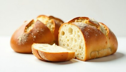 Artisanal bread, crusty exterior, soft interior, appetizing, grain