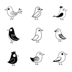 set of birds silhouette icon in white background