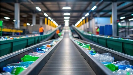 Conveyor belts sort plastic waste, recycling dual-use items for sustainable, renewed applications