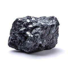 Obraz premium A chunk of anthracite coal, a hard, compact variety of coal that has a high luster and the highest carbon content. Isolated on a white background