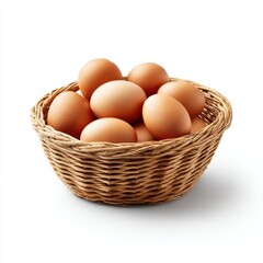 Brown eggs in basket still life on white background