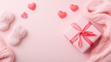 Pink Gift Box Hearts Knitwear Valentines Day