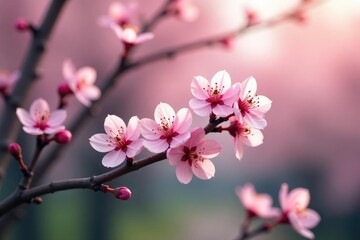 Naklejka premium Delicate pink sakura blossoms, full bloom, intricate branches , tree, nature