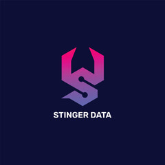 scorpion stinger letter S data digital  logo design
