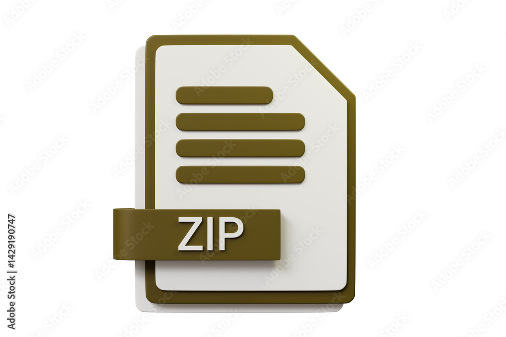Poster 3d file folder document zip icon. minimal word zip sheet presentation document icon. document form. 
