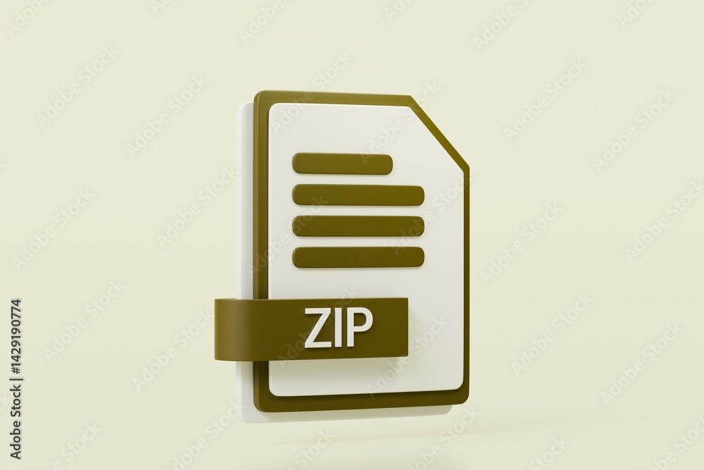 Poster 3d file folder document zip icon. minimal word zip sheet presentation document icon. document form. 