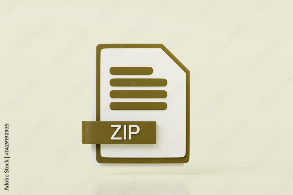 Poster 3d file folder document zip icon. minimal word zip sheet presentation document icon. document form. 