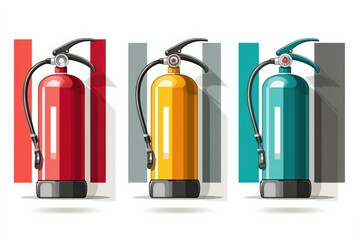 Obraz premium Colorful Fire Extinguishers Against Modern Background Design