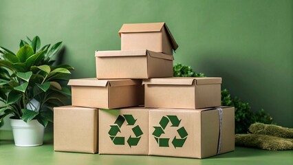 Caixas de papelão marrom empilhadas para reciclagem, promovendo sustentabilidade e reutilização