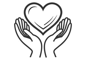 vector art of hands cradling a heart isolated on white background